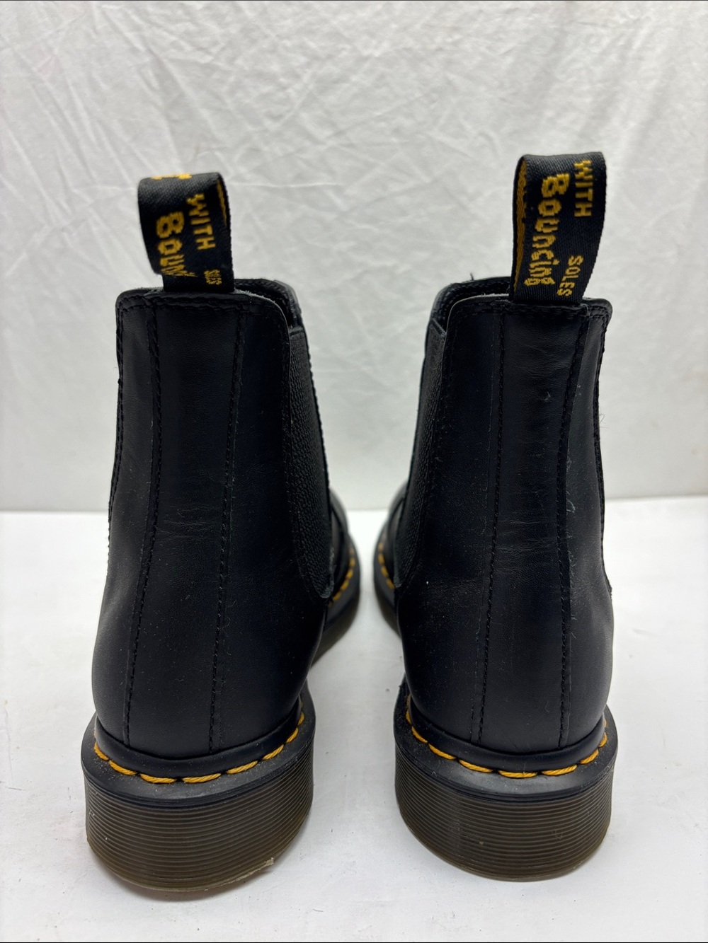 Dr. Martens Black Leather Chelsea Boots with Yellow Accents, SZ 9 - Picture 3 of 7